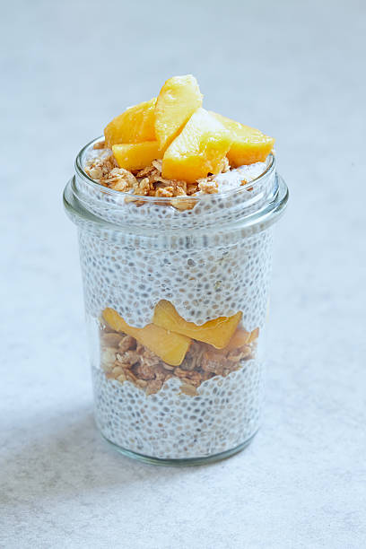istock Chia pudding with peach slices in a jar 544661176