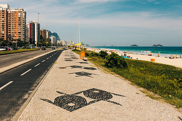 Barra da Tijuca beach sidewalk, Rio de Janeiro Barra da Tijuca beach sidewalk, Rio de Janeiro, Brazil barra beach stock pictures, royalty-free photos & images