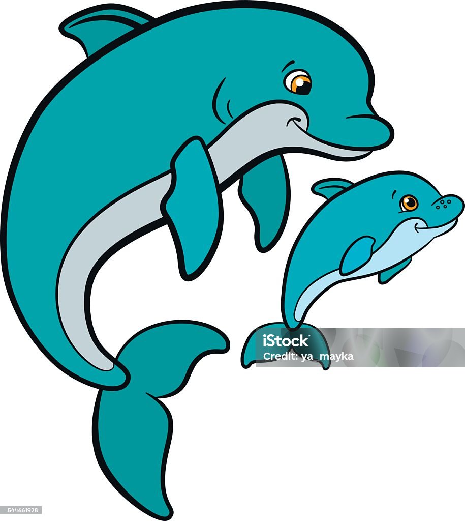 Động Vật Hoạt Hình Cho Trẻ Em Cá Heo Mẹ Bơi Cùng Con Hình minh họa ...