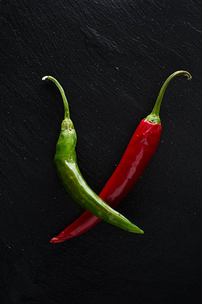 istock Chili red and green on a slate plate 544662160