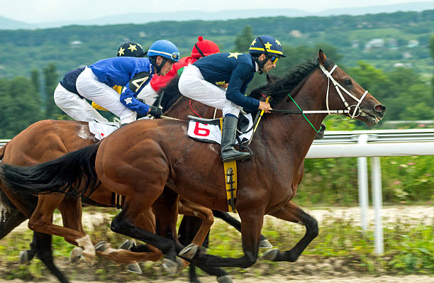 carrera de caballos por el premio oaks. - traditional sport fotografías e imágenes de stock