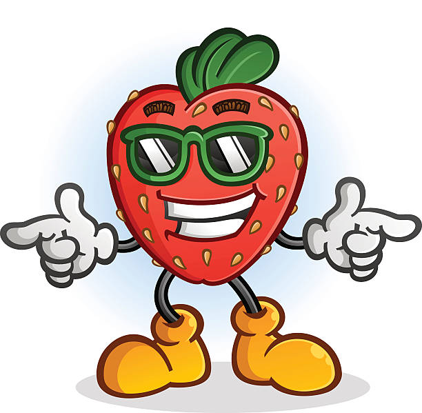 Strawberry Cartoon Character with Attitude Wearing Sunglasses A cool strawberry dude wearing sunglasses and pointing confidently chandler strawberry stock illustrations