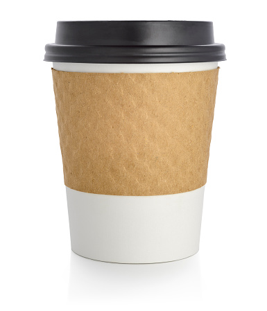 A disposable coffee cup to go. 