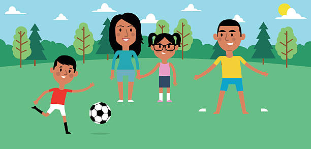 Illustration Of Family Playing Soccer In Park Together Illustration Of Family Playing Soccer In Park Together hispanic family stock illustrations