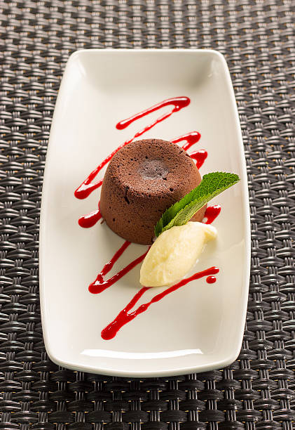 istock Chocolate & peanut fondant with clotted cream 544664858