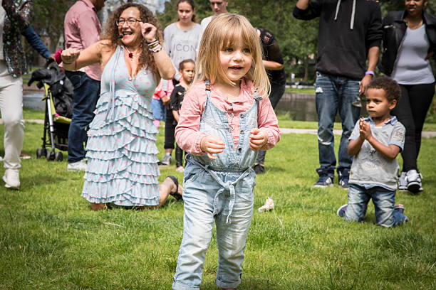 Amsterdam, The Netherlands - July 3, 2016: dance workshop with children at Amsterdam Roots Open Air, free public cultural festival held in Oosterpark
