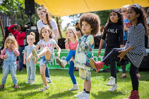 Amsterdam, The Netherlands - July 3, 2016: dance workshop with children at Amsterdam Roots Open Air, free public cultural festival held in Oosterpark