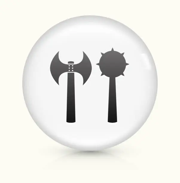Vector illustration of Axe Weapon icon on white round vector button