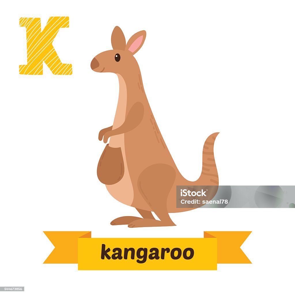 Kangaroo. K letter. Cute children animal alphabet in vector. Fun Kangaroo. K letter. Cute children animal alphabet in vector. Funny cartoon animals. Vector illustration Kangaroo stock vector