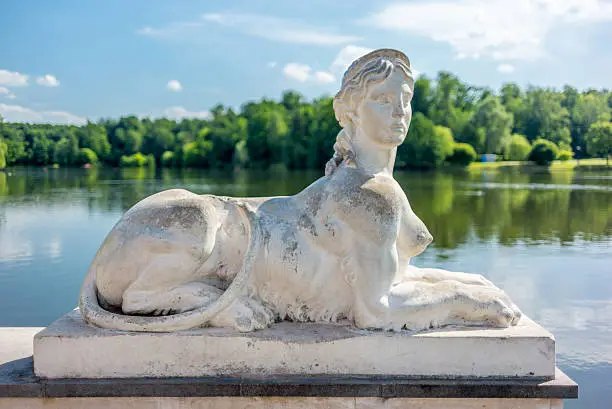 Sphinx on the lake of the Tsaritsyno park in Moscow - 1