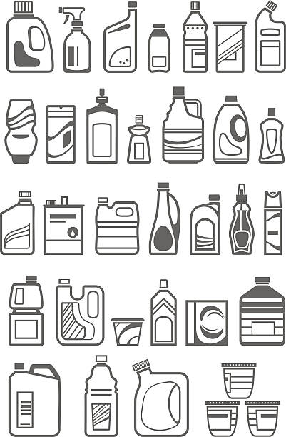 illustrations, cliparts, dessins animés et icônes de les produits ménagers icônes - toxic substance bottle danger chemical