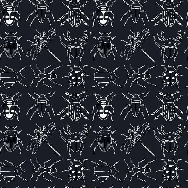 Vector illustration of seamless pattern doodle sketch Bugs and beetles