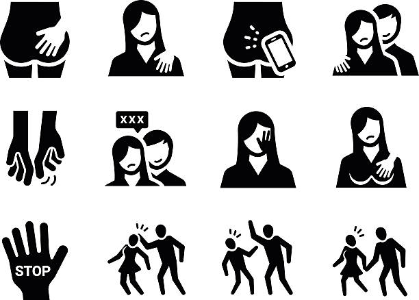 stockillustraties, clipart, cartoons en iconen met sexual harassment vector icon set - geweld