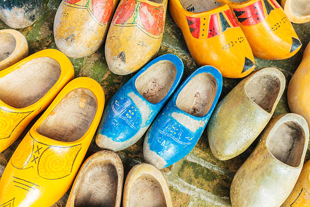 istock Colorful vintage Dutch wooden clogs 544680684