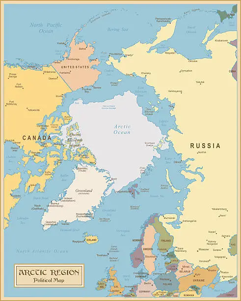 Vector illustration of Vintage Map of Arctic Region - illustration