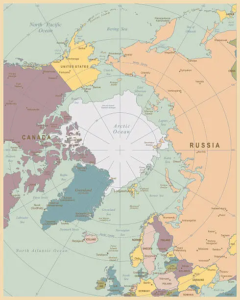 Vector illustration of Vintage Map of Arctic Region