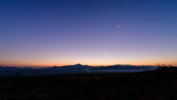 istock Dawn sky and silhouette mountain in morning 544683376