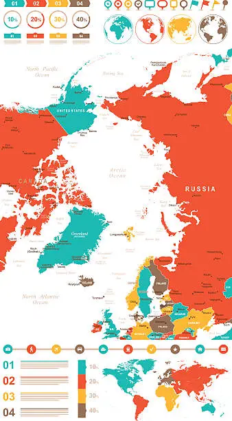 Vector illustration of Colored Infographic Arctic Region map