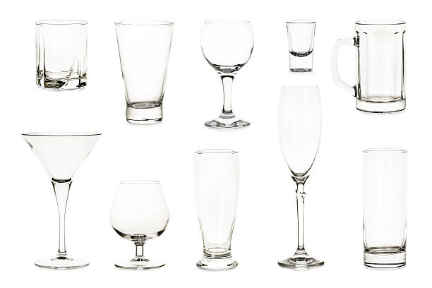 variety of glasses variety of empty glasses isolated on white martini glass photos stock pictures, royalty-free photos & images
