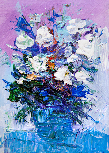 Oil painting a bouquet of flowers .  Impressionist style.