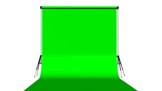Photo / Video Studio with Green Screen and Light Equipment - isolated on white
