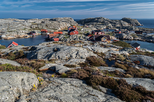 The Weather Islands, Väderöarna in Swedish, are an archipelago off of the west coast of Sweden.  They are a cluster of several hundred mostly barren and rocky islands.   This once remote fishing village, located on one of the island, is today a summer tourist destination with no permanent inhabitants.    