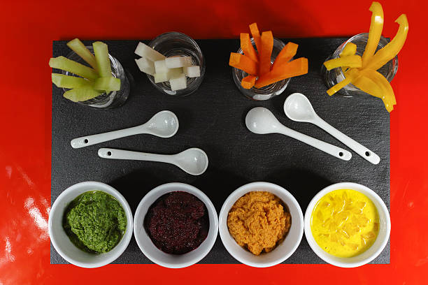 istock Healthy snacks - four colorful vegetable mousses 544715354
