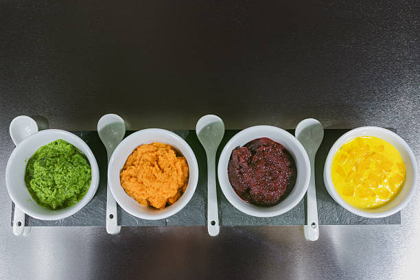 istock Healthy snacks - four colorful vegetable mousses 544715824