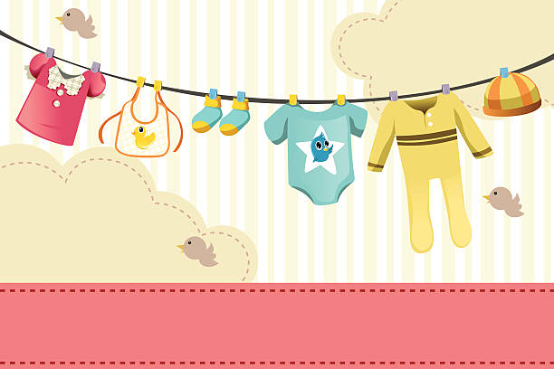 baby-kleidung - laundry clothing clothesline hanging stock-grafiken, -clipart, -cartoons und -symbole