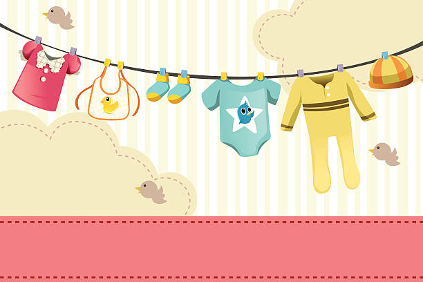 ilustrações, clipart, desenhos animados e ícones de roupas para bebês - laundry clothing clothesline hanging