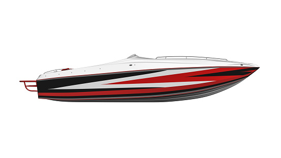 Speed boat,  yacht, vessel isolated on white background, side view, 3D illustration