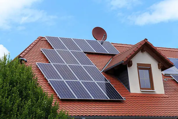 A house roof with a photovoltaic system