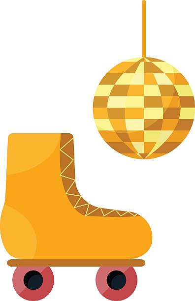 ilustraciones, imágenes clip art, dibujos animados e iconos de stock de vector de dibujos animados de bola de discoteca rollerskate y retro - disco ball 1970s style 1980s style nightclub