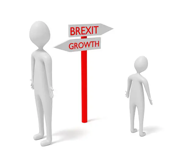 Brexit and growth: guidepost with 3d men, 3d illustration