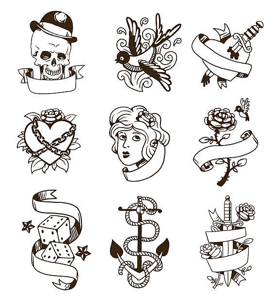 Old Vintage Tattoo Vector Set Stock Illustration - Download Image Now -  Old-fashioned, Retro Style, Tattoo - iStock