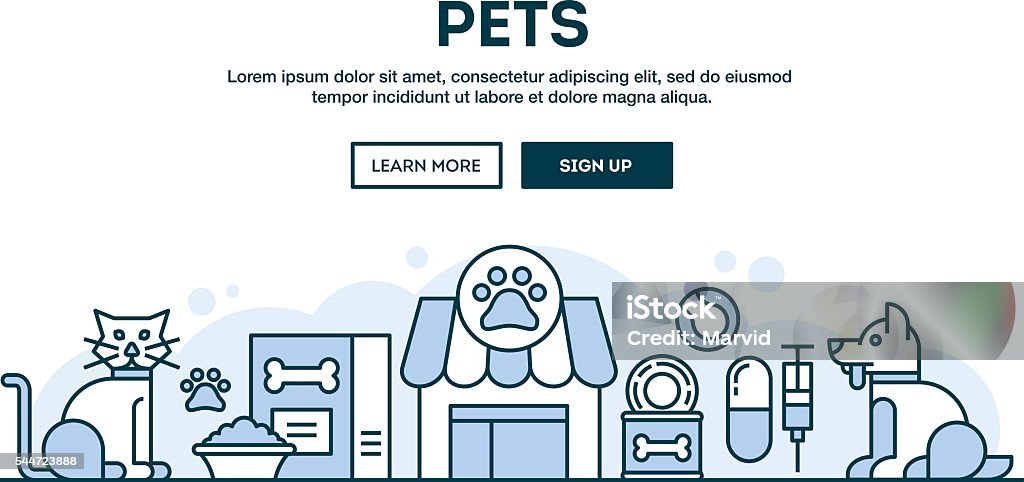 Header With Dogs Pets Concept Header Flat Design Thin Line Style Stock Illustration ...