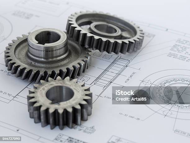 Drei Gänge Für Ein Projekt Stockfoto und mehr Bilder von Maschinenbau - Maschinenbau, Zahnrad, Technische Zeichnung