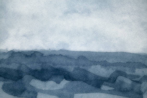 Pintura em Aquarela de fundo de Tempestade de mar de nevoeiro - fotografia de stock