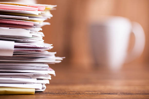 istock Large stack of files, paperwork. Close-up. Desk, office. Nobody. 544736258