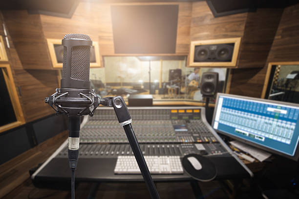 istock Music background and equipment,condenser microphone on reconding 544737808