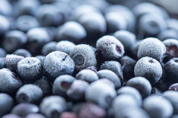 mrożone jagody tła - blue blueberry cold food descriptive color zdjęcia i obrazy z banku zdjęć