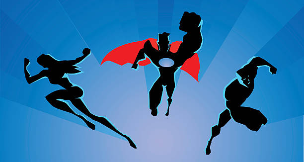Three superheroes silhouette vector art illustration