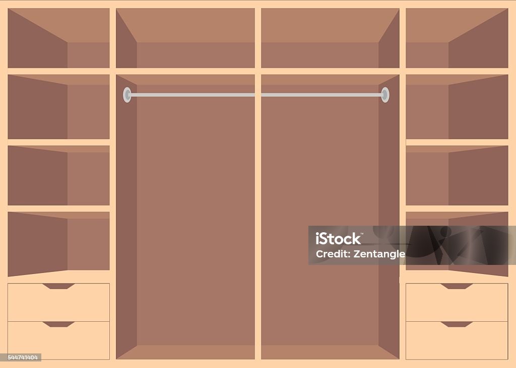 Flat Design walk in closet with shelves. Flat Design walk in closet with shelves, interior design, Furniture Wardrobe room, vector illustration. Closet stock vector