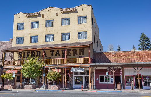 Truckee, CA, USA - October 12, 2015: Old tavern in main street Truckee, California, America