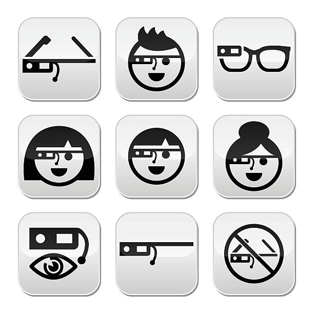 Google glass vector buttons set Vector black buttons set of modern technology - Google glass isolated on white  smart glasses eyewear stock illustrations