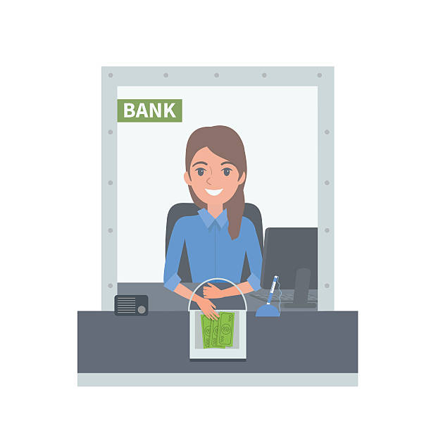 Bank cashier Bank cashier behind cash department window. Vector concept illustration. bank teller stock illustrations