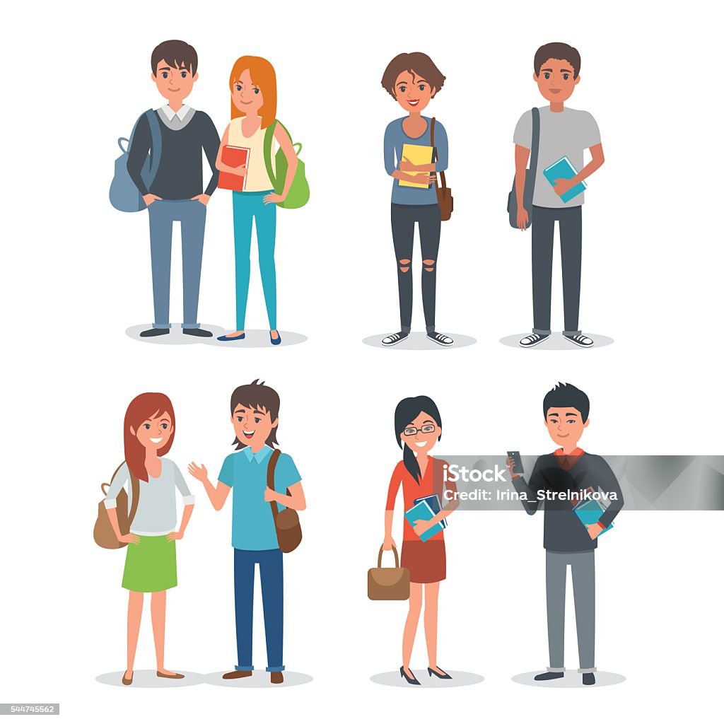 Students Young international student characters collection. Students Lifestyle. Vector students illustration. Student stock vector