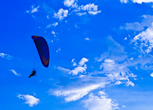 Two people on a paraglider in the sky