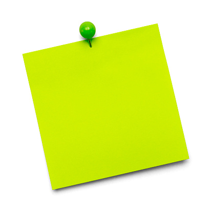 Green Paper Note with Copy Space and Tac Isolated on a White Background.