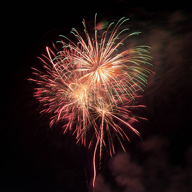 istock Fireworks display in the dark sky background 544749288